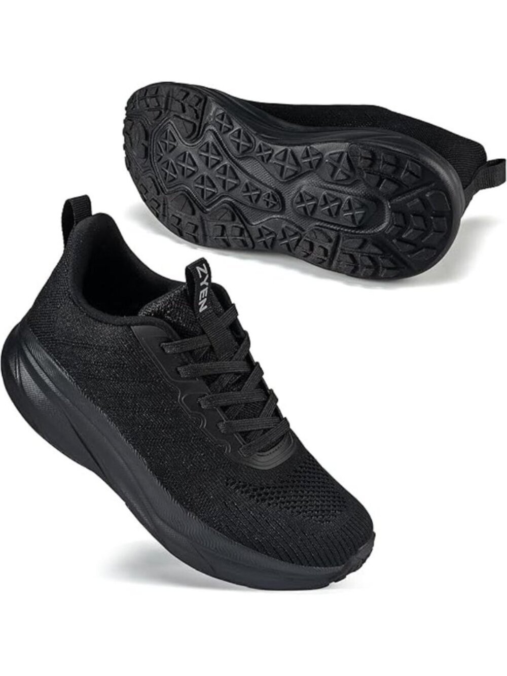 Women's Full Black Walking Shoes Non-Slip Breathable Mesh Athletic Sneakers